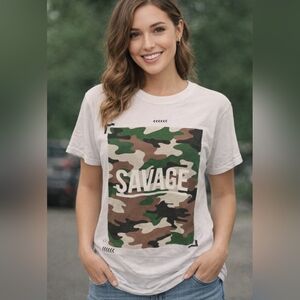 Savage Camo Graphic Short Sleeve Tee - White